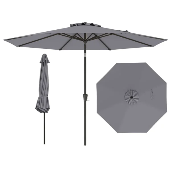 303 Cm Terrasparasol Kantelbare Parasol Met Zwengel & 8 Baleinen Dubbelgelaagde Tafelparasol Voor Tuin Terras Zwembad Grijs