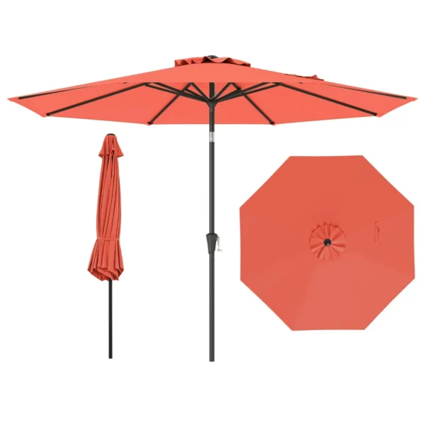303 Cm Terrasparasol Kantelbare Parasol Met Zwengel & 8 Baleinen Dubbelgelaagde Tafelparasol Voor Tuin Terras Zwembad Oranje