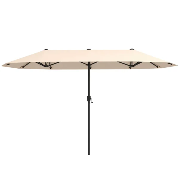 392 Cm Dubbele Terrasparasol Grote Dubbele Parasol Met Zwengel En 12 Sterke Baleinen Oversized Rechthoekige Parasol Beige