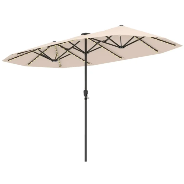 392 Cm Grote Parasol Met LED-Zonnelampen Zwengel 12 Stevige Baleinen Rechthoekige Dubbele Parasol Voor Tuin Terras Beige