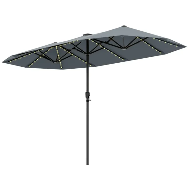 392 Cm Grote Parasol Met LED-Zonnelampen Zwengel 12 Stevige Baleinen Rechthoekige Dubbele Parasol Voor Tuin Terras Grijs