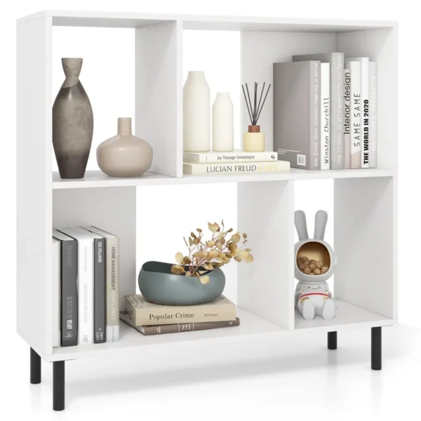 4-Cube Boekenkast 2-Niveau Plank Met Metalen Poten Opslag Plank Moderne Display Plank Opslag Organisator Kantoor/Thuis-Wit