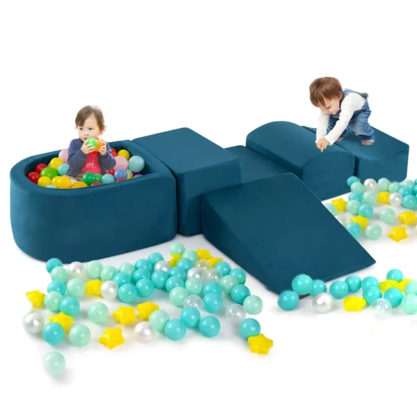 5-delige Klim- & Kruipset Zachte Speelblokken Met Ballenbak Schuimbouwstenen Creatieve Bouwstenen Voor Speelkamer Kinderkamer Blauw