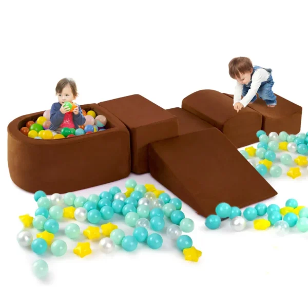 5-delige Klim- & Kruipset Zachte Speelblokken Met Ballenbak Schuimbouwstenen Creatieve Bouwstenen Voor Speelkamer Kinderkamer Koffie