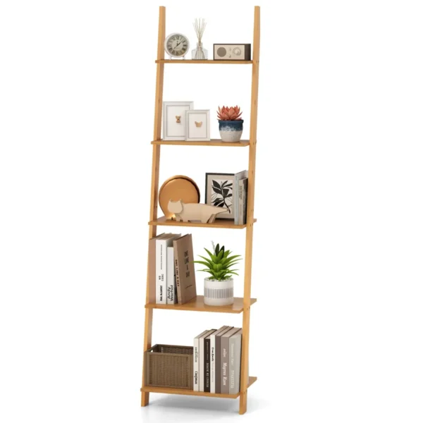 5 Niveaus Bamboe Rek Smal Boekenrek Staand Rek 43 X 35 X 165 Cm Naturel