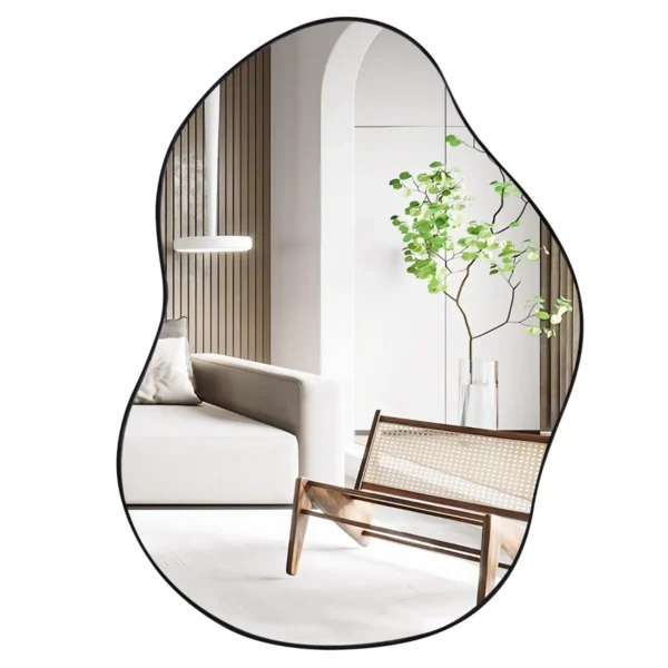 78 X 56 Cm Stijlvolle Asymmetrische Vorm Wandspiegel Premium Achterpaneel Met Expansieschroeven Decoratieve Wandspiegel -Zwart