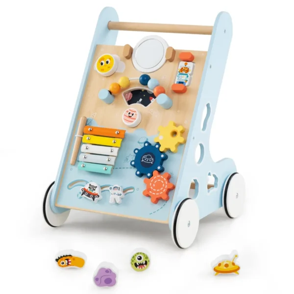 Baby Loopwagen Loopspeeltje Met 8 Interactieve Activiteiten Motoriek Cognitieve Ontwikkeling 35 X 33 X 47 Cm-Lichtblauw