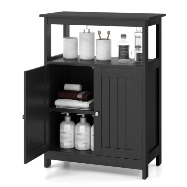 Badkamerkast Met Dubbele Deur & Planken & Verstelbare Plank Badkast Badkamercommode Zwart