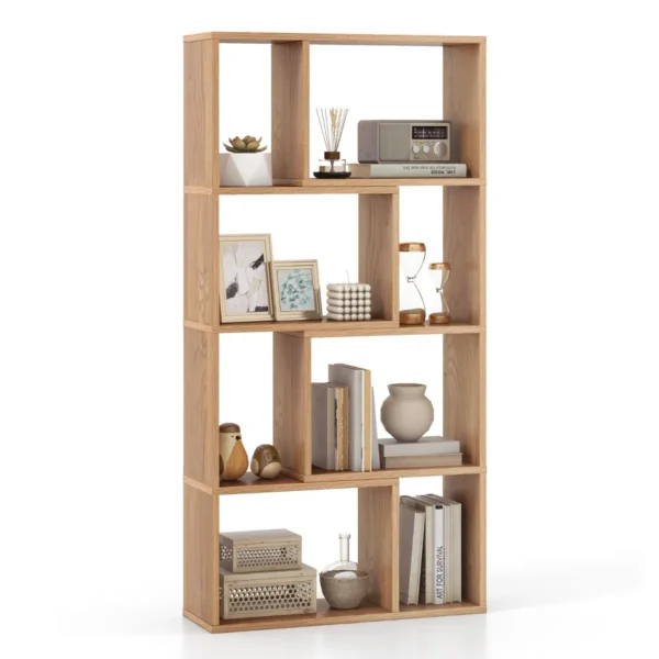 Boekenkast Met 4 Niveaus Staande Kast Met 8 Vakken Kubusrek Rek 60 X 20 X 120 Cm Natuur