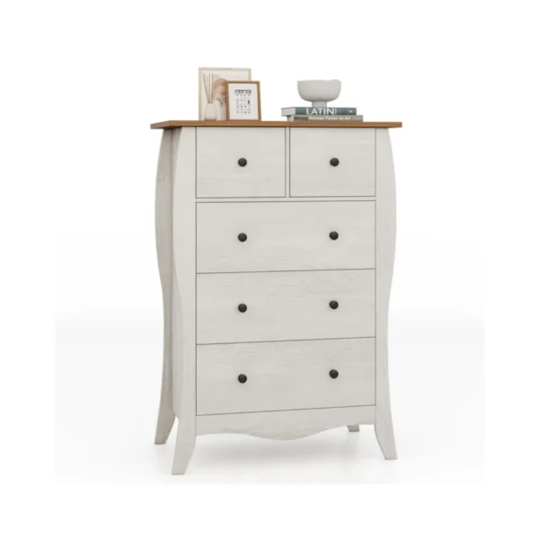 Commode Met 5 Laden Dressoir In Landelijke Stijl Met Inklapbare Stoffen Laden Opbergkast Van Hout Ladekast 67,5 X 38,5 X 97 Cm-Grijs