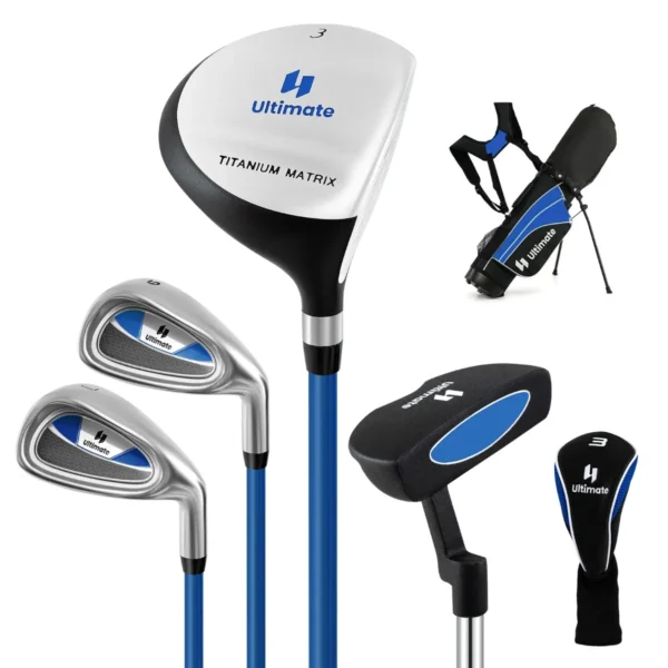 Compleet Golfclubset Draagbare Golftas Met Standaard & Regenhoes Rechtshandig Golfset Voor Kinderen Van 11–13 Jaar Blauw