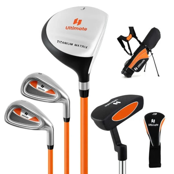 Compleet Golfclubset Draagbare Golftas Met Standaard & Regenhoes Rechtshandig Golfset Voor Kinderen Van 11–13 Jaar Oranje