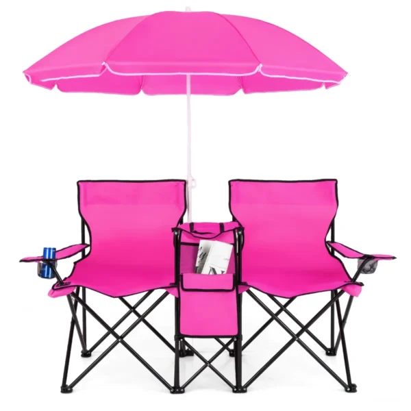 Draagbare Opvouwbare Picknick Liefde Stoel Stalen Frame PVC Oxford Stof Met Paraplu Mini-Tafel Drank Houder Draagtas Roze