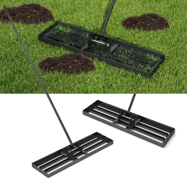 Gras Egaliseerhark Met Ergonomisch Handvat Metalen Grasriek Egaliseerder Oppervlakvlakker Zwart Tuingereedschap