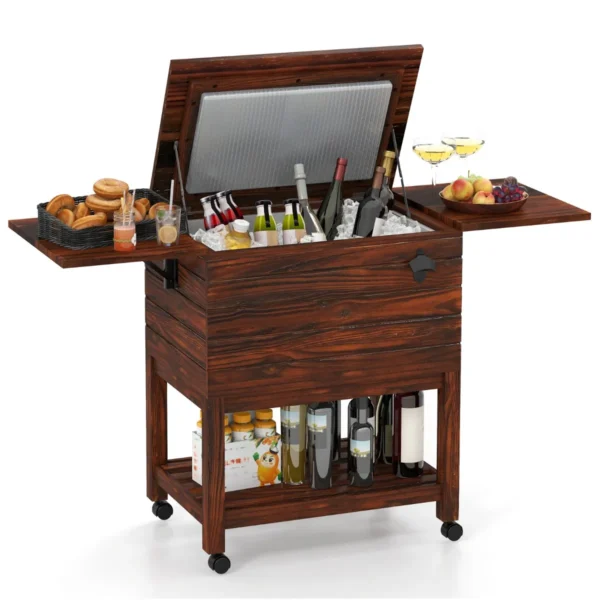 Houten Terraskoeler Verrijdbare Koeler 51 L Met Legplanken En Flesopener Voor Feestjes Tuin Zwembad Bruin