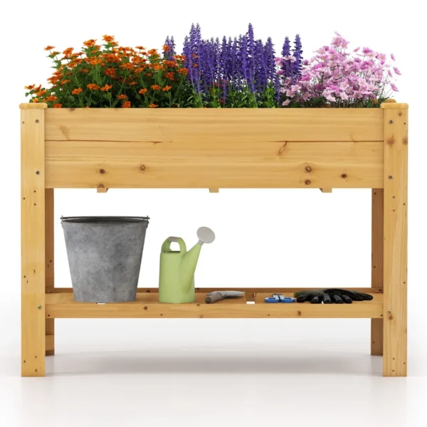 Houten Verhoogde Tuinbak Met Poten Plantenbak 120 X 60 X 80 CM Drainage Bak Voor Bloemen Groenten Tuinbak Naturel