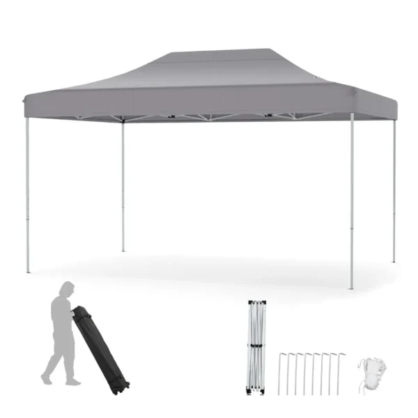 Instant Tuingazebo Tuintent Met Afwateringsgaten Roltas 4 Touwen 8 Haringen Verstelbare Overkapping Voor Bruiloften-Grijs