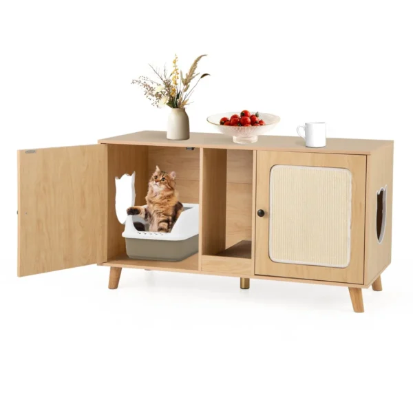 Kattenkast Voor Kattentoilet Kattenbakkast Met 2 Deuren En Krabplank 2 Sisal-Krabmatten Ingang Kattenhuis Voor 2 Katten -Naturel