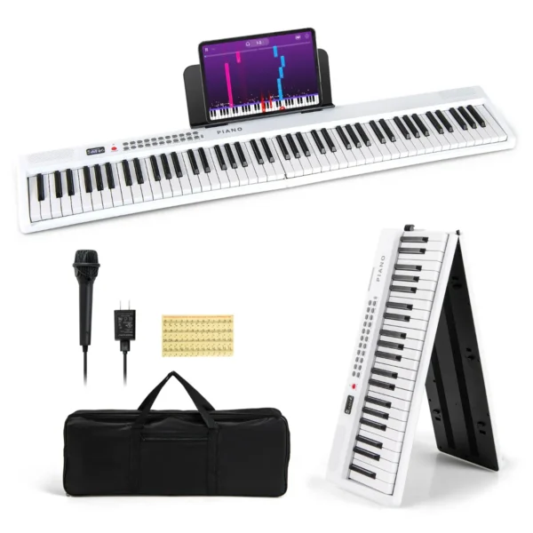 Keyboard Piano 88 Toetsen Inklapbare Digitale Piano Met 1000 Ritmes 1000 Tonen Bluetooth MIDI Piano Voor Kinderen Met Microfoon-Wit