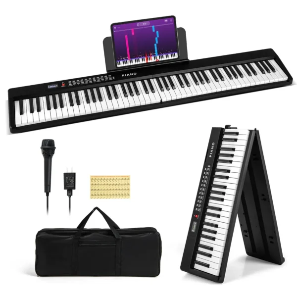 Keyboard Piano 88 Toetsen Inklapbare Digitale Piano Met 1000 Ritmes 1000 Tonen Bluetooth MIDI Piano Voor Kinderen Met Microfoon-Zwart