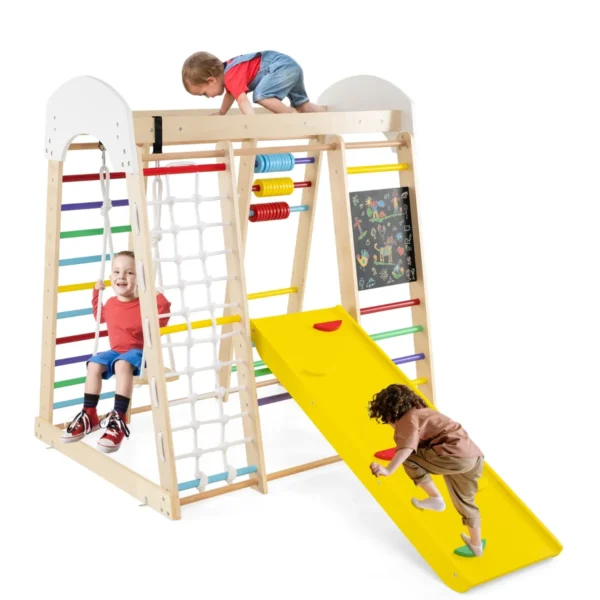 Ladder Glij Schommel 8 In 1 Klimtoestel Voor Kleuters 124 X 119 X 138 Cm Natuurlijk