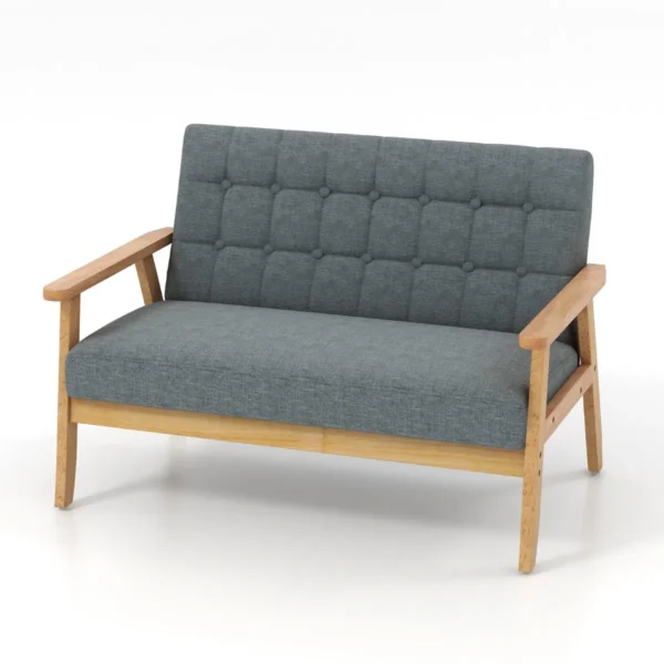 Linnen Loveseat 2-Zits Gestoffeerde Loveseat Met Rubberhouten Frame En Klassiek Gestoffeerd Ontwerp Mid-Eeuwse Gestoffeerde Stoel