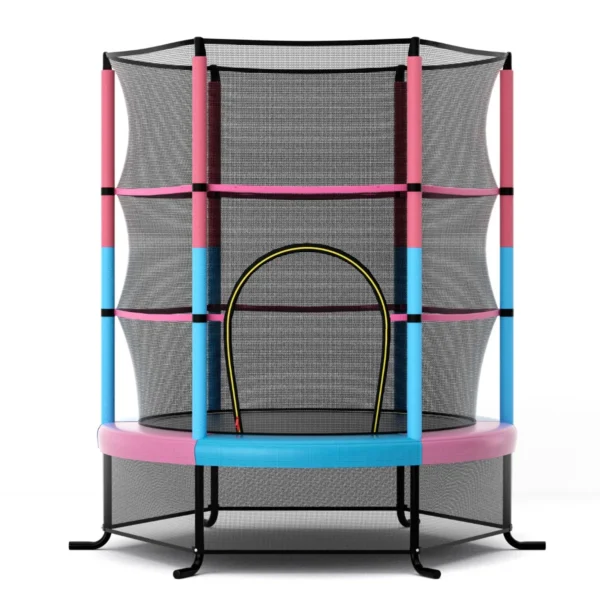 Ø165 Cm Kindertrampoline Met Veiligheidsnet Veersteunen En Stalen Frame Voor Binnen En Buiten Gebruik Roze