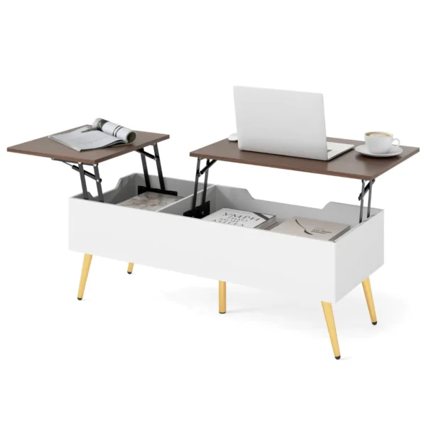 Opklapbare Salontafel Moderne Salontafel Met 2 Verborgen Opbergvakken Opklapbare Werktafel Met Metalen Poten 111 X 48 X 40-53,5 Cm