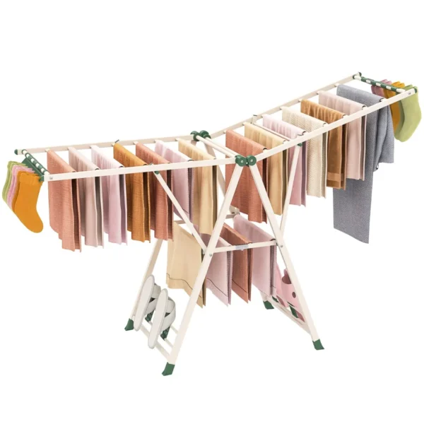 Opvouwbare Wasrek Met Verstelbare Vleugels Sokkenklemmen En Schoenrek Beige 184 Cm