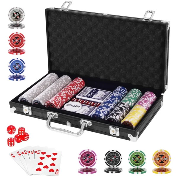 Pokerset Pokerkoffer 300 Laserchips Aluminium Koffer Inclusief Complete Set-Zwart