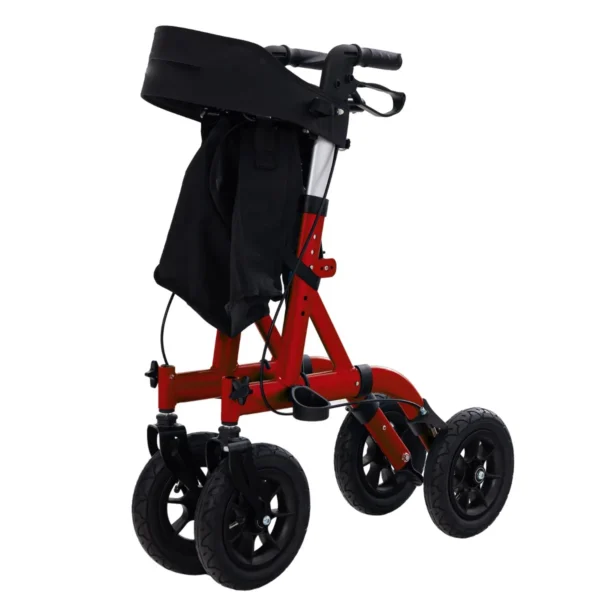 Rollator Opvouwbaar En Licht Met Zitting 2-in-1 Rolstoel & Reiserollator Loophulp 6-Voudig In Hoogte Verstelbaar Met Tas En Stokhouder Rood