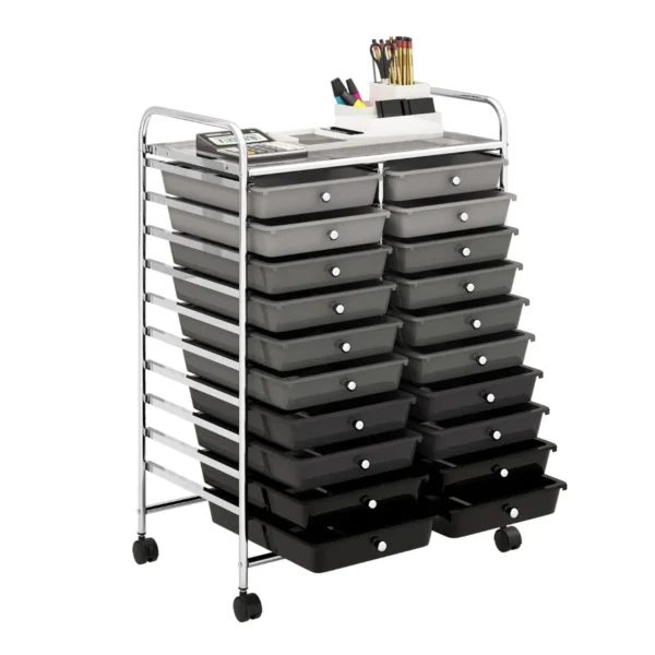 Rollwagen Met 20 Stapelbare Lades & Metalen Frame Rollcontainer Badrollwagen Gemengd Zwart