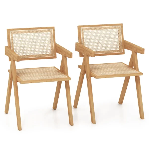 Rotan Accentstoelen Set Van 2 Middeleeuwse Moderne Eetkamerstoelen Met Natuurlijk Bamboe Frame Imitatie Rotan Rugleuning