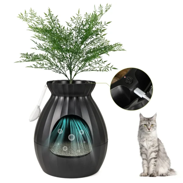 Slimme Kattenbak Met Elektronische Geurbestrijding Nepplant Kiezelstenen Deurgordijn Schep Kattenbak Voor Grote Katten Zwart