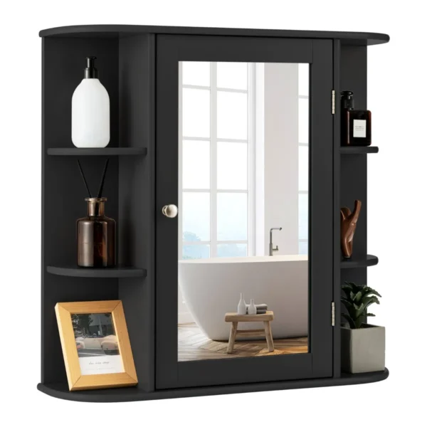 Spiegelkast Badkamer Badkamerspiegel Met Planken Wandkast Met Badspiegel Hangkast Met Spiegeldeur Zwart