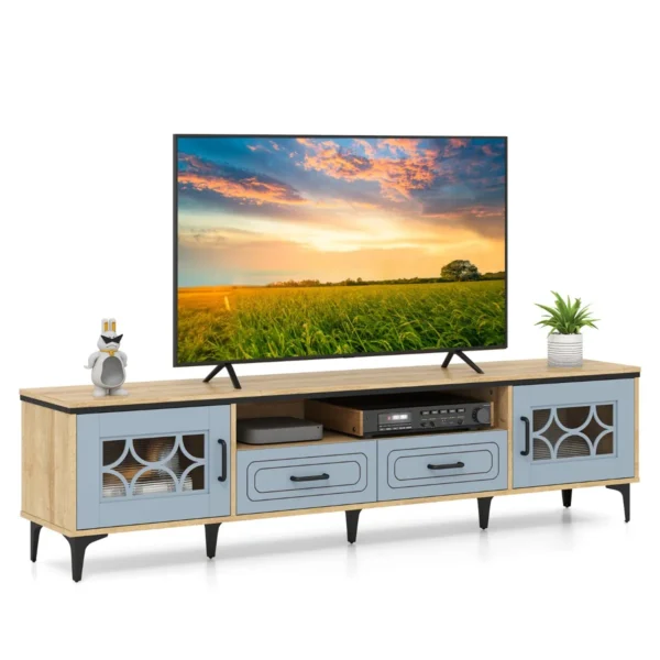 TV-Meubel In Boerderijstijl Voor TV's Tot 80" 180,5 Cm TV-Kast Met 2 Lades 2 Kastjes Opbergvak TV-standaard Naturel