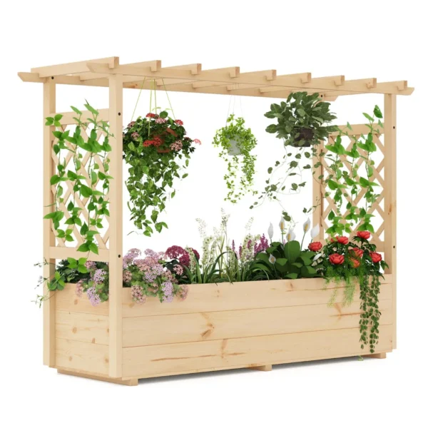 Verhoogde Plantenbak Met Lattenwerk Verlaagd Dak Drainage Massief Houten Verhoogde Plantenbak Voor Klimplanten Binnen Buiten