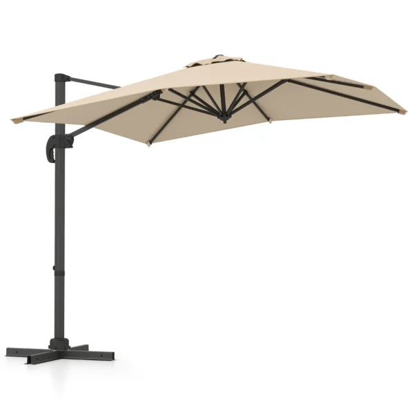 Vrijhangende Parasol Met Kruisvoet 360° Draaibare Zweefparasol 5-voudig Verstelbare Helling 8 Ribben & Zwengel Beige